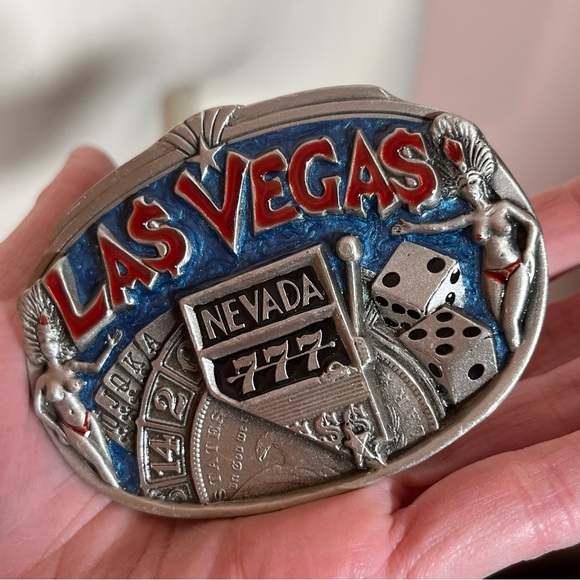 Vintage 1980's Las Vegas Heavy silver western trucker belt buckle made in USA - Picture 16 of 17